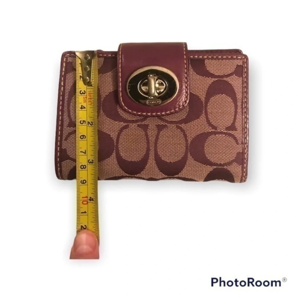 Coach signature purple burgundy maroon vintage y2k c compact turnlock wallet
